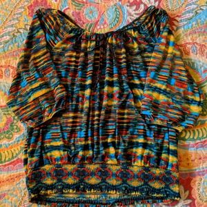 Multicolored 1/2 sleeved blouse w/gathered waist